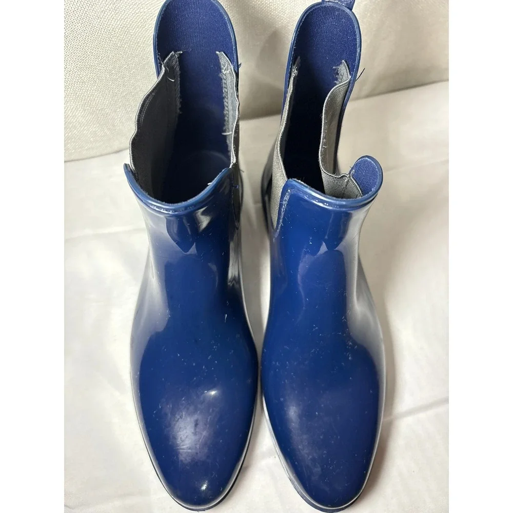 Lauren Ralph Lauren Tally Navy Blue Glossy Rubber Rain Boots Women 10 Ankle Boot